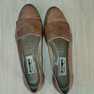 Apostrophe Vintage Leather Fringe Light Brown Flat Slim Fit Penny Loafers